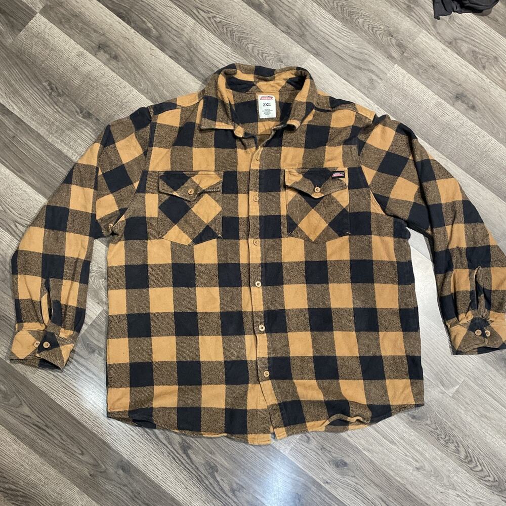 Dickies Orange/brown Flannel West Checked Striped Pocket Longsleeve Button Shirt